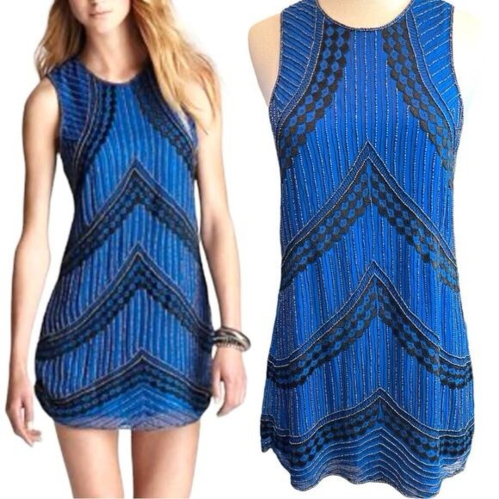 Parker Royal Blue Beaded Silk Dress Midnights Taylor Swift ~ Coachella festival